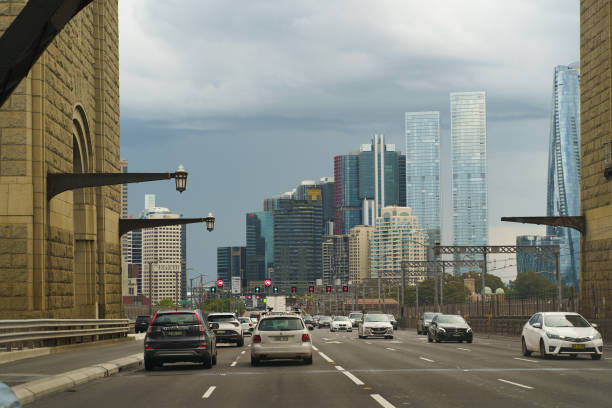 Sydney, Australia, December 7, 2024 - Skyline of Barangaroo from Sydney Harbour Bridge