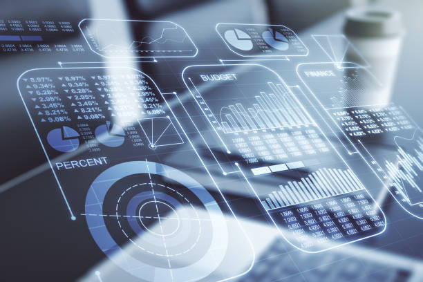 istock Double exposure of abstract creative statistics data hologram on laptop background, statistics and analytics concept 2188972225