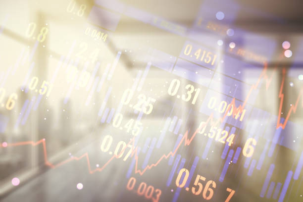 istock Double exposure of abstract creative financial chart hologram on empty modern office background, research and strategy concept 2188972251
