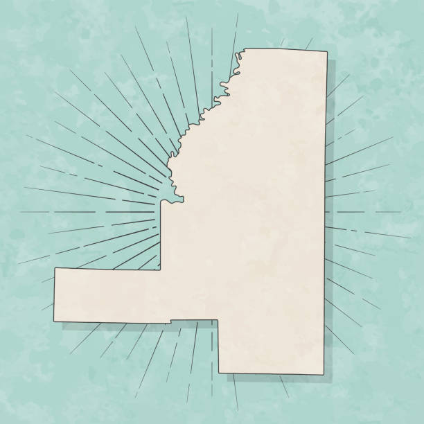 Map of Jackson County - Arkansas, in a trendy vintage style. Beautiful retro illustration with old textured paper and light rays in the background (colors used: blue, green, beige and black for the outline). Vector Illustration (EPS file, well layered and grouped). Easy to edit, manipulate, resize or colorize. Vector and Jpeg file of different sizes.