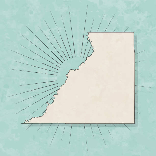 Map of San Juan County - Utah, in a trendy vintage style. Beautiful retro illustration with old textured paper and light rays in the background (colors used: blue, green, beige and black for the outline). Vector Illustration (EPS file, well layered and grouped). Easy to edit, manipulate, resize or colorize. Vector and Jpeg file of different sizes.