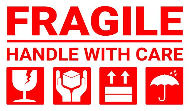 istock sticker fragile handle with care, red fragile warning label with broken glass symbol, this side up sign, keep dry and avoid liquid sign. warning sign. 2188978376