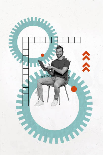 istock Trend artwork composite banner 3D photo collage of analyzing graphics target goal business cogwheel young guy hacker sit chair type laptop 2188992872