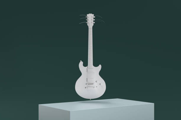 istock A white guitar is suspended in midair, with its neck and head visible 2188993301