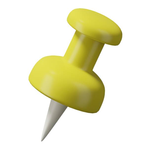 Bright Yellow Push Pin on a White Background