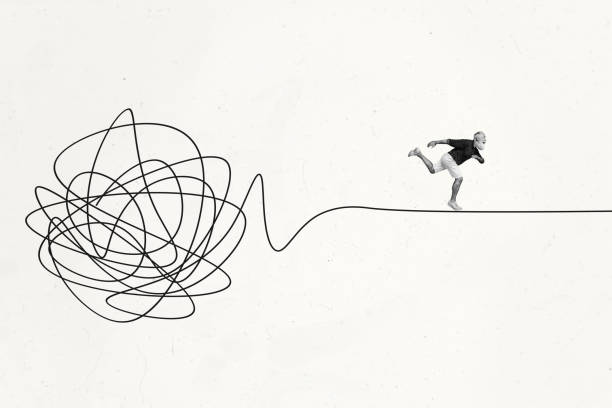 istock 3d sketch poster trend collage image of happy old man run scribble tread chaos scribble tension workload development on white background 2188996920
