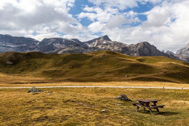 istock Picnic table in a scenic mountain landscape. 2188998114