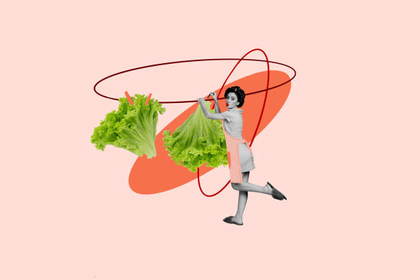 istock 3D collage trend artwork composite sketch poster of organic culinary feeding dinner chef young woman stand hang salad veggie nature diet 2189003308