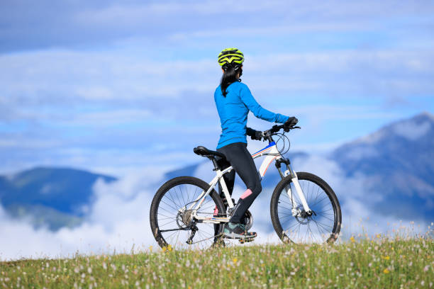 istock Riding mountain bike on beautiful mountain top 2189003563