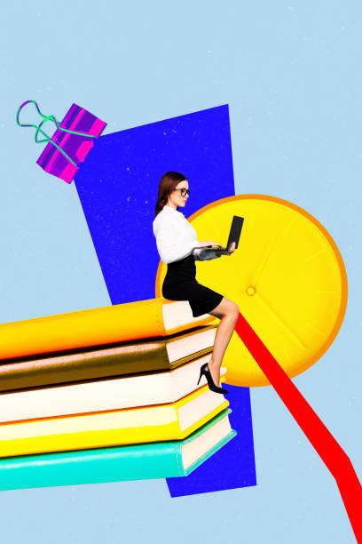 istock Vertical collage young businesswoman literature book stack reader deadline clock management urgency late miss hour laptop remote job 2189004746