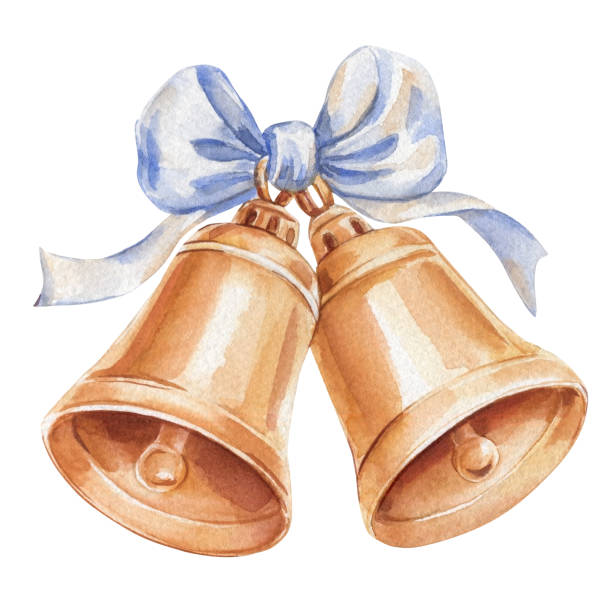 Festive bells, hand-painted Christmas bells with blue bow isolated on white background watercolor Illustration, poster. clipart. Festive bells, hand-painted Christmas bells with blue bow isolated on white background watercolor Illustration, poster. clipart. High quality illustration bell sleeve stock illustrations