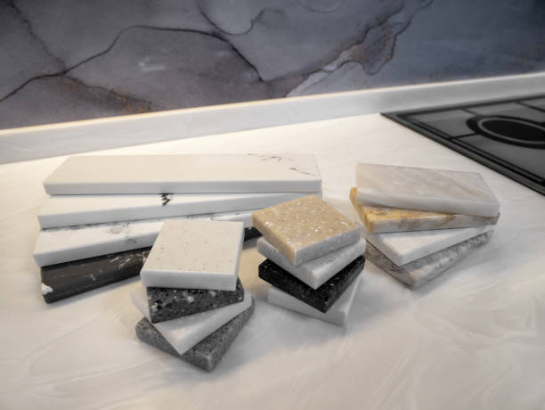 istock Stone texture for modern interior design. Sample of artificial acrylic stone for kitchen countertops and other furniture 2189005864