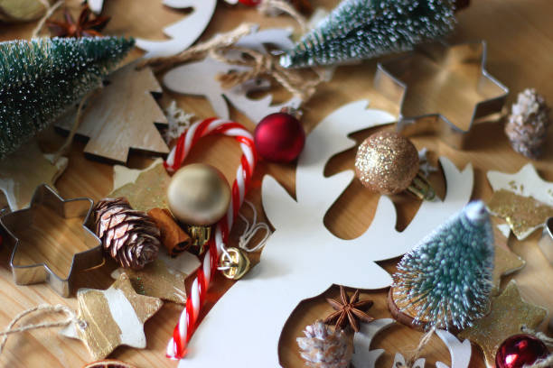 istock Christmas Decorations On Wooden Background 2189009639