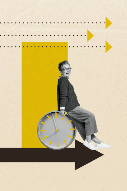 istock Vertical poster collage mature woman deadline time management arrangement schedule clock limit countdown arrow direction drawing background 2189013698