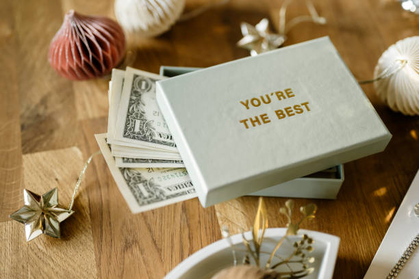 Christmas present money dollars in a gift boxPhoto taken in natural light
