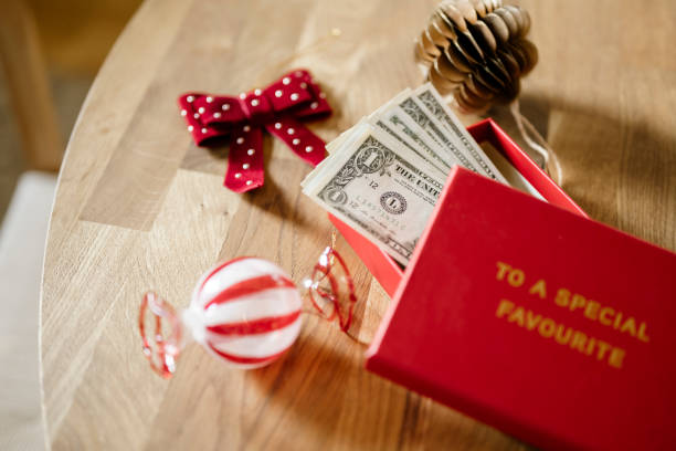 Christmas present money dollars in a gift boxPhoto taken in natural light