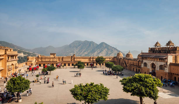 view into courtyard of Amber Fort in Jaipur – India