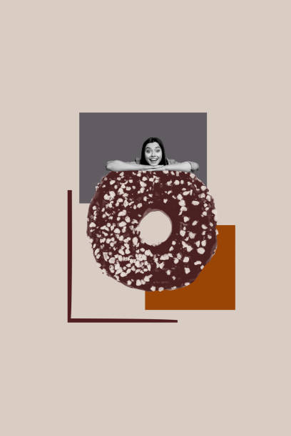 istock Creative artwork template sketch 3D collage of cuisine dinner chef calories diet donut yummy bakery desert young lady head appear smile 2189021810