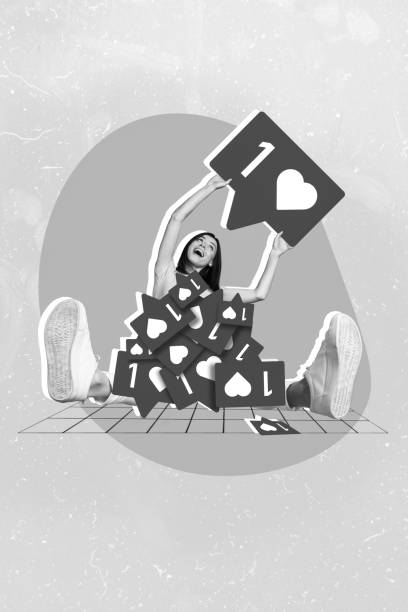 istock 3d retro abstract creative collage artwork template of excited funky lady getting feedback likes isolated painting background 2189021831