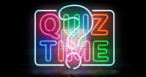 istock Quiz time question competition quest question competition neon light 3d illustration 2189022283