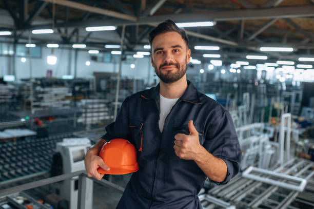 istock Showing thumb up. Man is working in the modern factory 2189023066