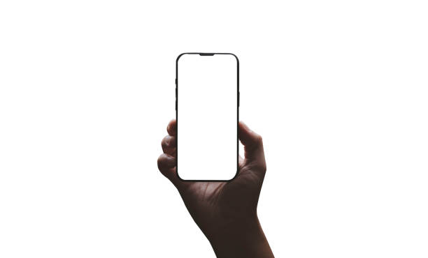istock Smartphone mockup , Isolated of hand holding mobile phone with blank screen frame template on white background , clipping path. 2189025209