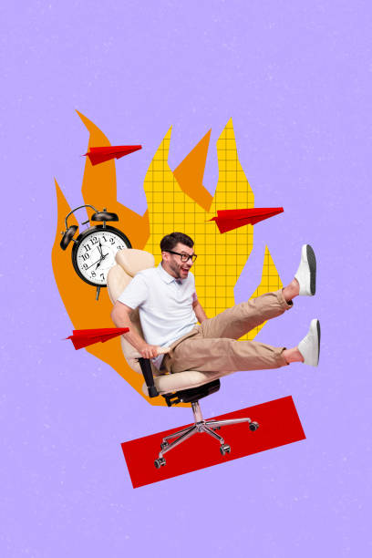 istock Vertical poster collage young man employee clerk office worker urgency time management burning fire flame alarm bell late miss deadline 2189029729