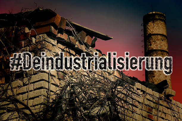 Ruins of Old Abandoned Building with Smokestack - Wide Angle
