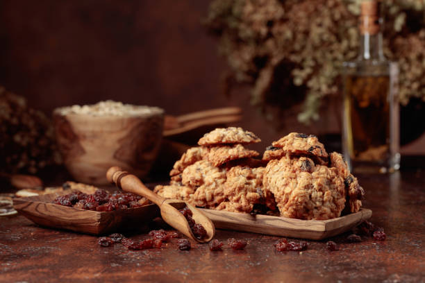 istock Oatmeal raisin cookies on a brown table. 2189030739