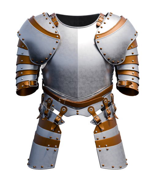 This striking armor features a mix of silver and bronze tones, highlighting intricate detailing and sturdy construction typical of medieval protective gear