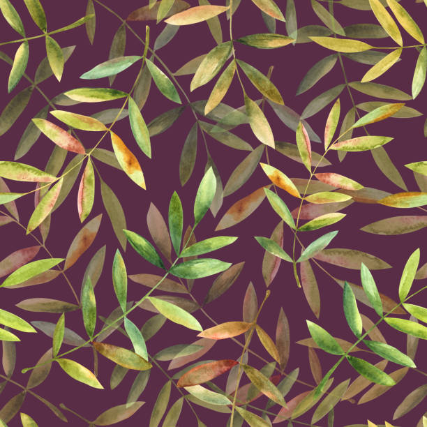istock Colorful falling autumn leaves. Hand drawn watercolor illustration, seamless pattern on Italian plum background. For design, textile, paper and much more 2189038675
