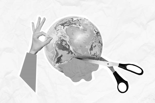 istock Collage banner of planet earth 3d concept ecological problem scissors cut sphere global catastrophe stop use resources isolated on white background 2189040391