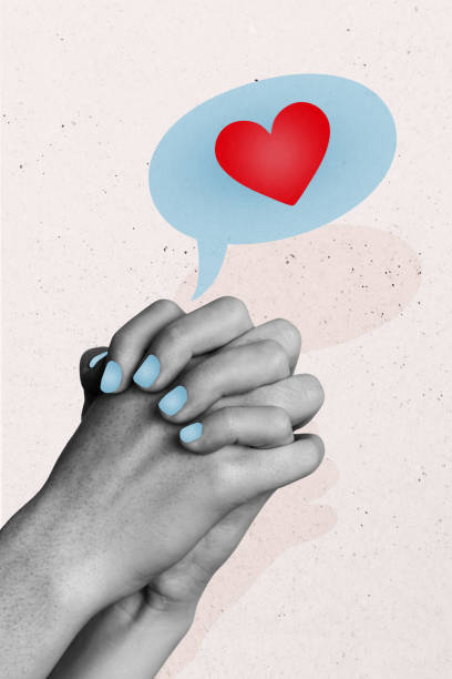 istock Creative composite sketch design artwork collage of anonymous bodyless hand hold together beg pray manicure finger speech cloud heart love 2189055025