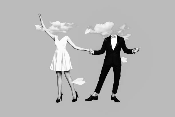 istock Creative photo 3d collage artwork postcard poster of weird strange unknown people without heads dancing sky isolated on painting background 2189056029