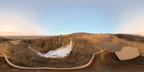 istock 360 equirectangular photo frozen waterfall Magnusarfoss rock and ice formations Iceland 2024 2189056212