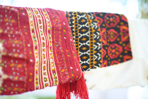 istock Traditional North Macedonian Embroidered Shirt Sleeves with Red, Black, and Gold Patterns 2189057201