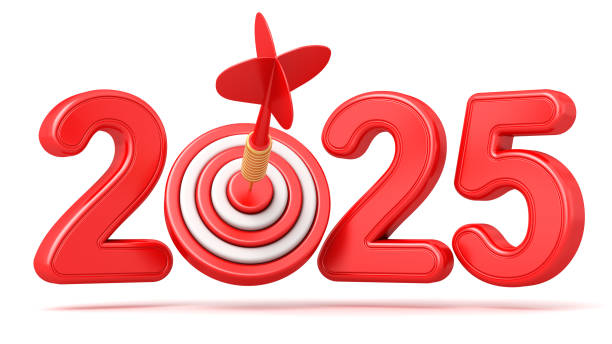 istock 2025 with successful red dart and target isolated on the white background. Business objectives achieved. 2189057655