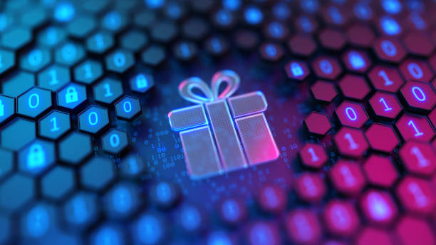 istock Digital gift box icon on the futuristic technological background. 3d rendering 2189057685