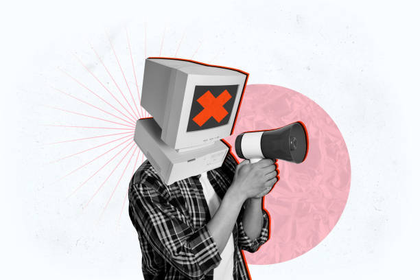 istock Composite trend artwork sketch image collage of silhouette young guy head computer monitor face cross rejected hold loudspeaker proclaim 2189062760