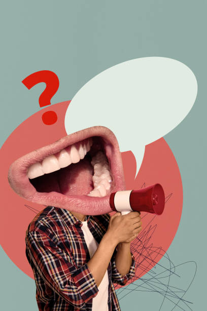 istock Vertical photo collage of anonym man instead head mouth scream megaphone question mark dilemma agitation isolated on painted background 2189062969