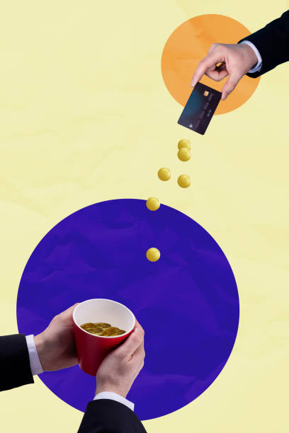 istock Creative composite sketch design artwork collage of anonymous hand hold cup collect money coins salary credit card bank cash business 2189063096
