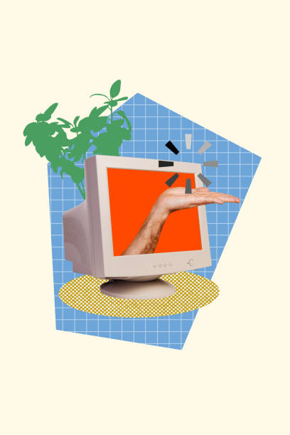 istock Composite trend artwork sketch image collage of computer monitor obsolete technology display hand appear hold loading circle icon office 2189063631
