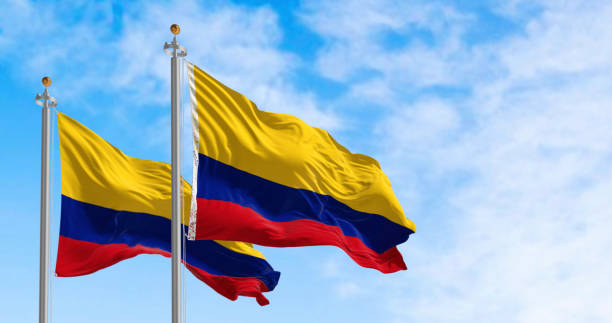 istock Colombia national flags waving in the wind on a clear day 2189065033