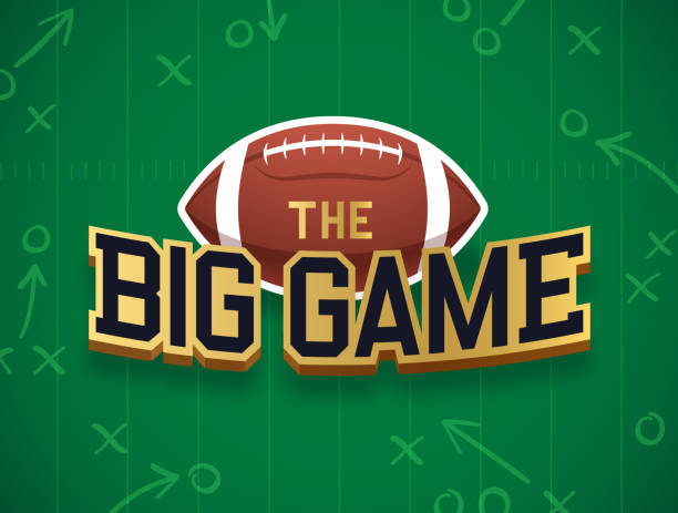 The Big Game Football Ball Game and Field Playcall Playbook Background The Big Game Football field and football invitation green field background. american football field dimensions stock illustrations