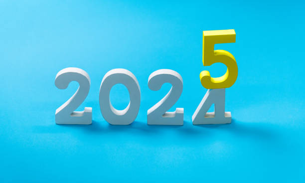 istock 2024 changing to 2025 on blue background, New year 2025 countdown concept 2189067512