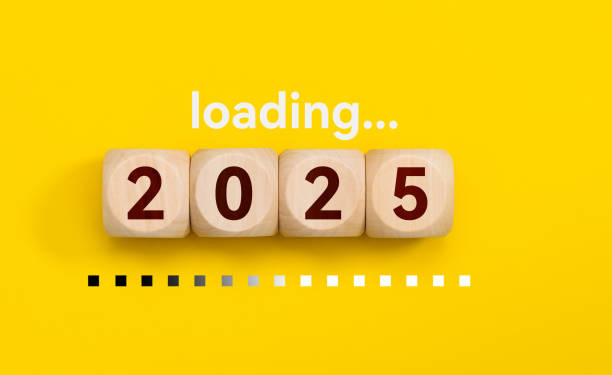 istock Loading bar with wooden blocks 2025 on yellow background 2189067707