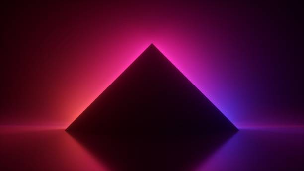 istock 3d render illustration of dark black triangle against a radiant vibrant gradient backdrop. Mysterious silhouette against rainbow gradient. Black hole with ambiance light effect. 2189068275