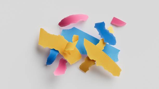 istock 3d render, blank ripped paper pieces isolated on white background. Colorful confetti. Abstract modern wallpaper 2189068470