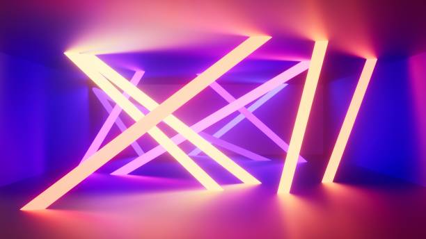 istock 3d render of an empty room with glowing neon chaotic stripes. Vibrant colors. Abstract geometric background. Futuristic wallpaper 2189068612