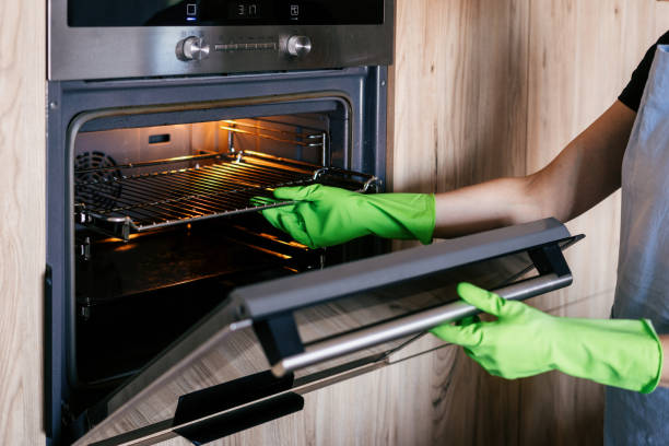 istock Woman cleaning modern oven in a bright kitchen at home 2189068954